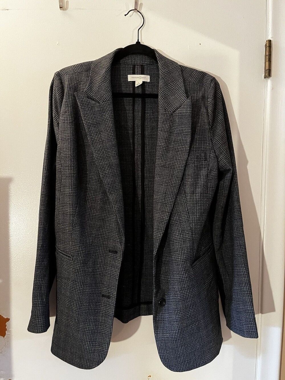 Treasure & Bond Glen Plaid Knit Blazer in Grey and Black